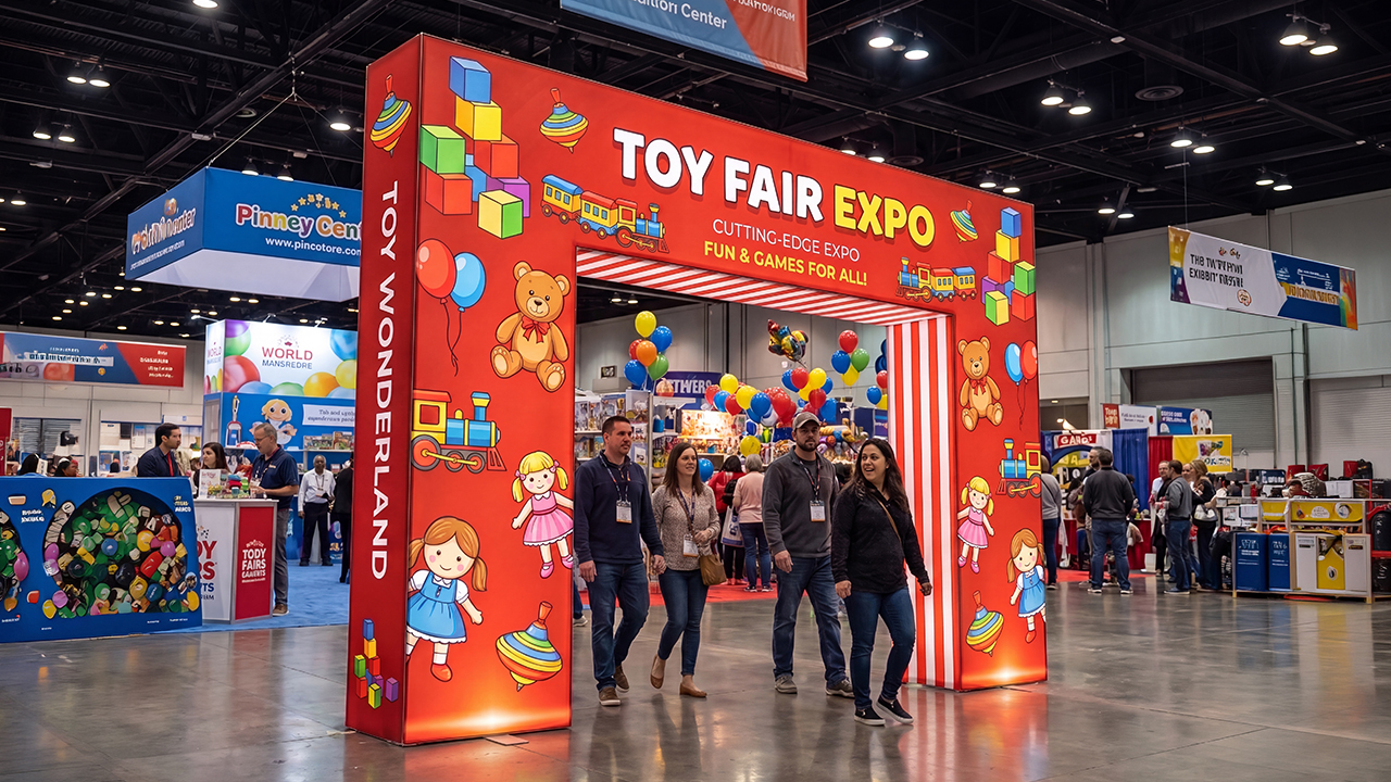 Explore our backlit trade show arch display featuring vibrant LED lighting, seamless graphics, and a modern booth design. Perfect for exhibitions, trade shows, and brand activations.