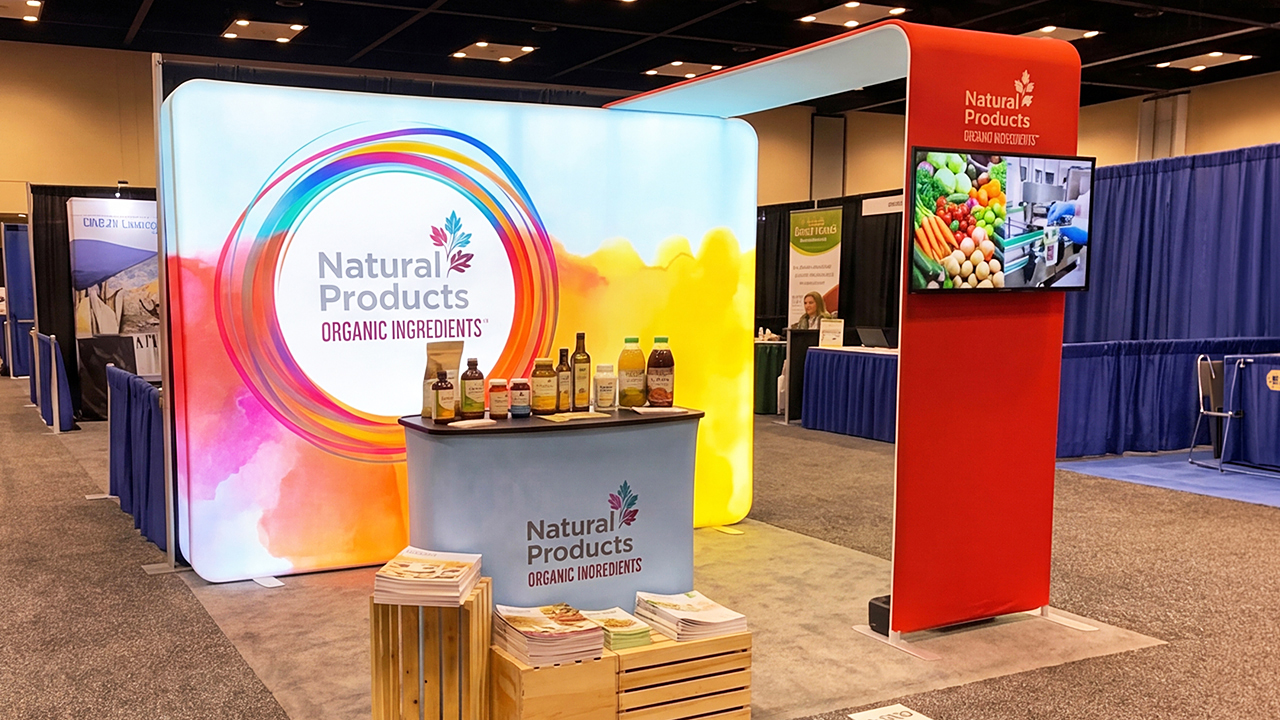 Modern 10x10 Trade Show Booth Design | Backlit Lightbox Display