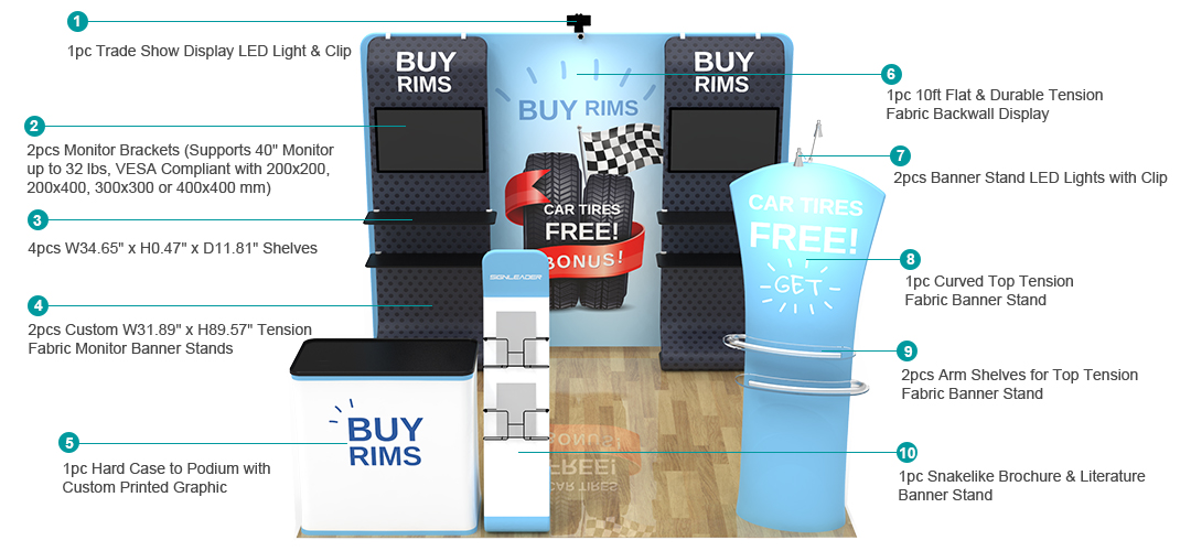 10ft Custom Portable Trade Show Booth Kit W