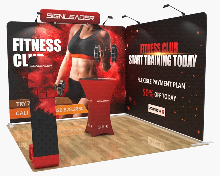 Custom Trade Show Booth Kit X for Fitness & Health - 10ft & 20ft Options