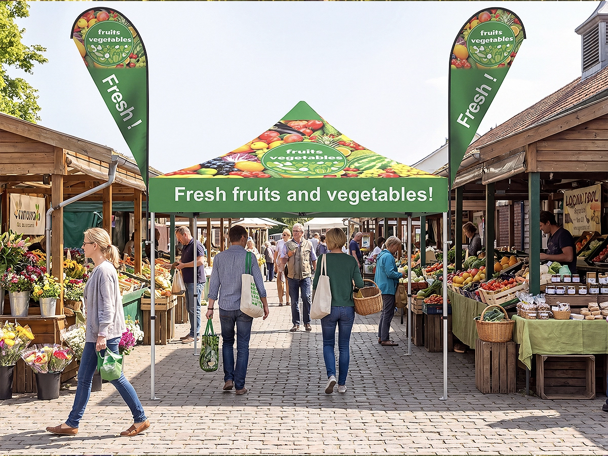 10x10 Pop Up Canopy Tent with Advertising Flags for Events
