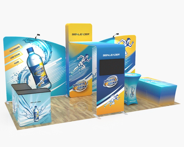 10x20ft Commercial Trade Show Booth Q for Sports Drinks, Functional Beverages & Health Drinks