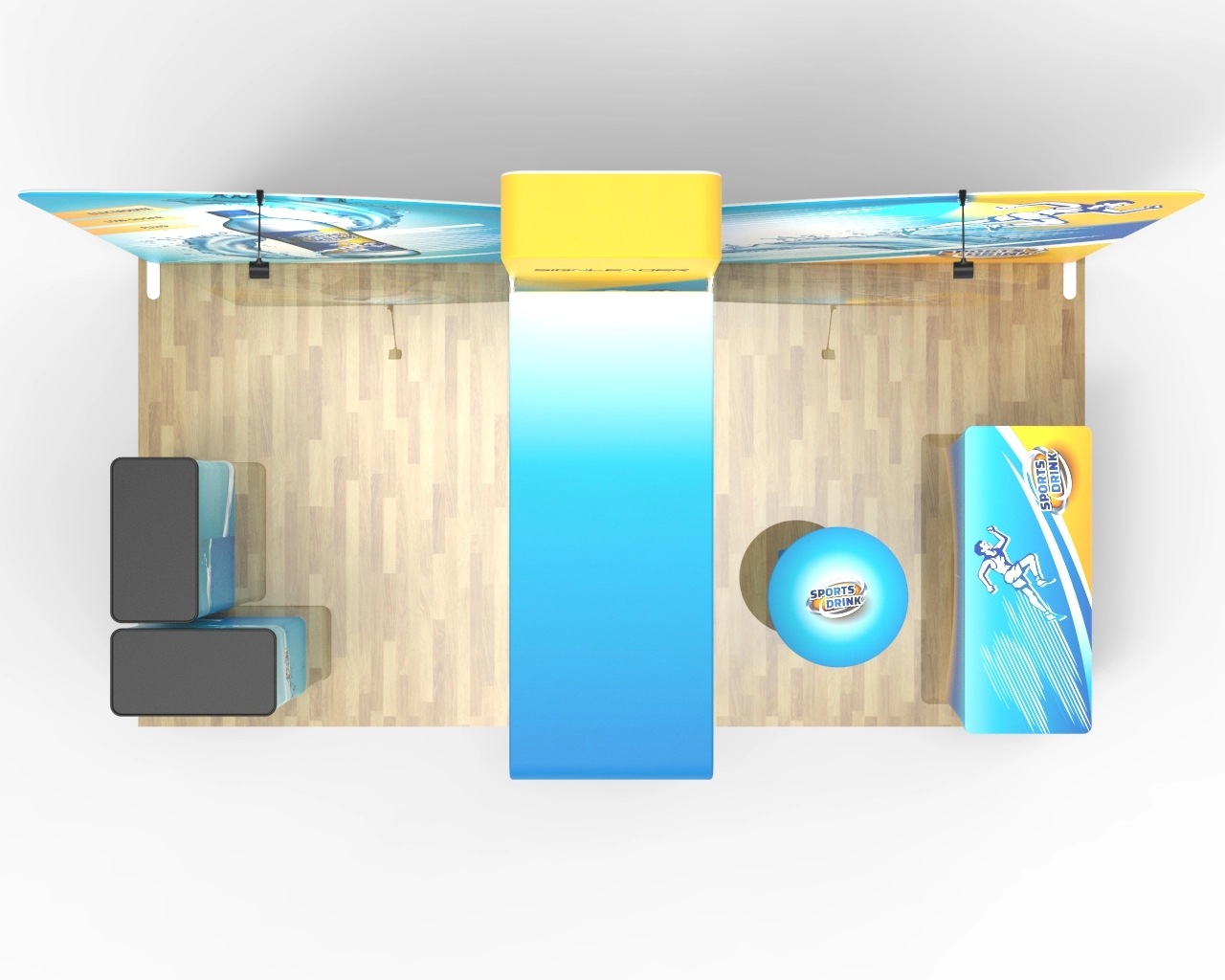 10x20ft Commercial Trade Show Booth Q for Sports Drinks, Functional Beverages & Health Drinks