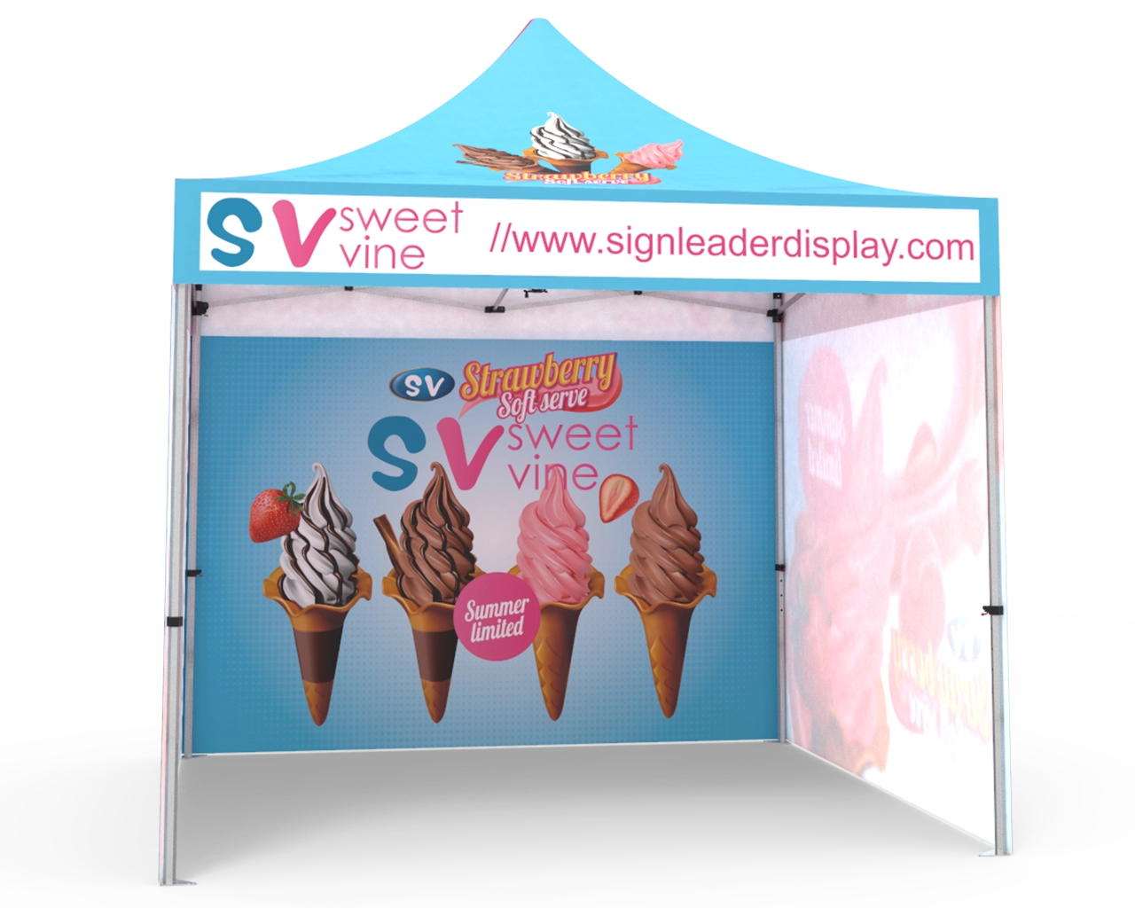 Custom Pop Up Canopy Tent 10x10 with Single-Sided Full Backwall & 2 x Single-Sided Full Sidewalls