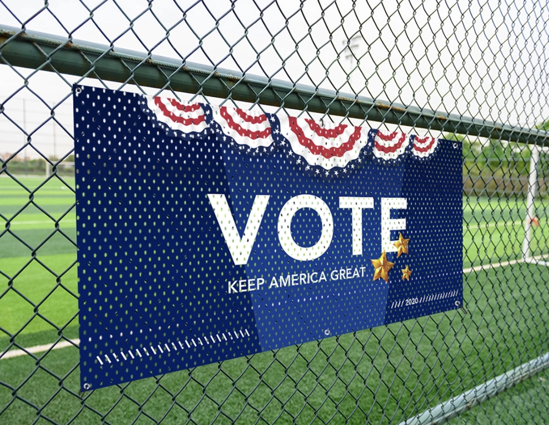 Custom mesh banner, 600 m × 2.4 m, cut into 9 m sections